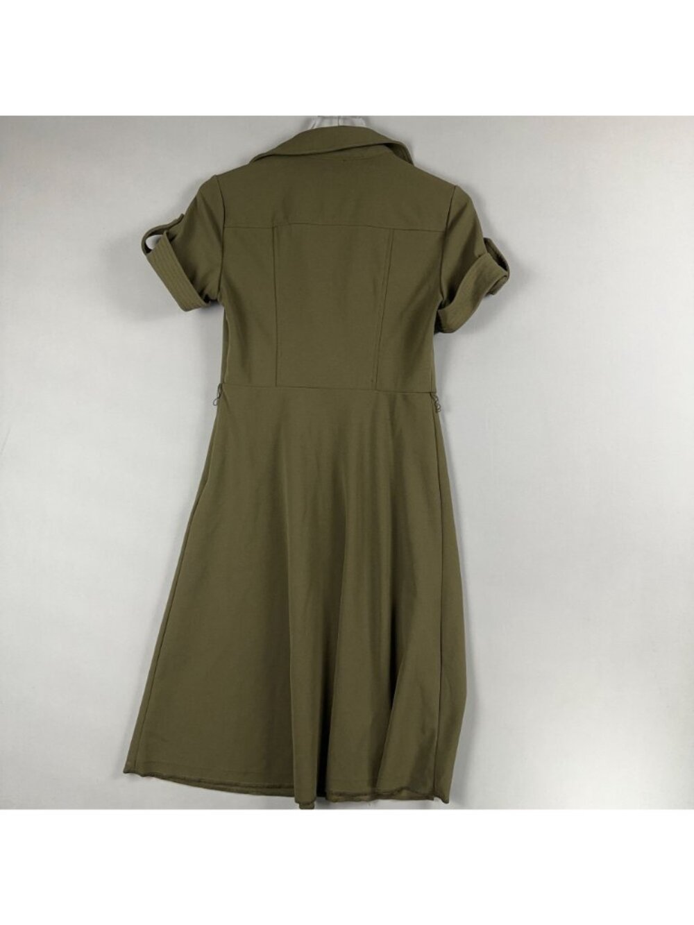 Tommy Hilfiger Shirt Dress Size 4 Olive Green Button Front Fit Flare Rolled Slee - Picture 2 of 10